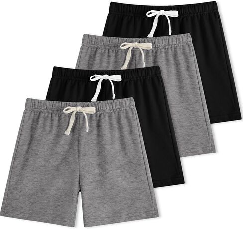 4-Pack Boy Shorts French Terry Cotton Athletic Shorts Kids Summer Clothes Elastic Waist with Drawstring 2T-12Y in Saudi Arabia