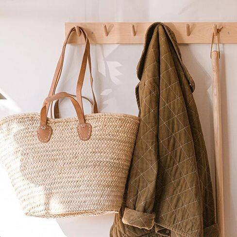 French Market Basket with Double Flat Leather Handles – Elegant Moroccan Straw Tote for Everyday & Beach Use in Kuwait