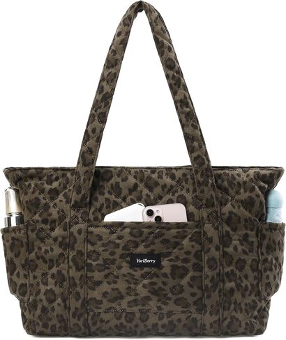 Quilted Leopard Tote Bag for Women, Cheetah Tote Bag with Zipper & Wet Pockets, Medium Quilted Cotton Shoulder Bag in Saudi Arabia