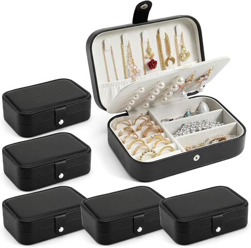 Lemecima 6 Pack Travel Jewelry Boxes, PU Leather Small Jewelry Organizer for Women Girls, Portable Mini Travel Case Display Storage Holder Boxes for Earrings, Rings, Necklaces, Bracelets in Kuwait