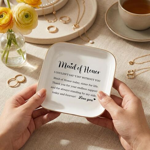 Maid of Honor Ring Dish-Maid of Honor Today Sister for Life-Ceramic Jewelry Tray, Bridesmaid Proposal Gift from Bride, Bridal Shower Bachelorette Wedding Gift 4.52x4.52inch in Kuwait