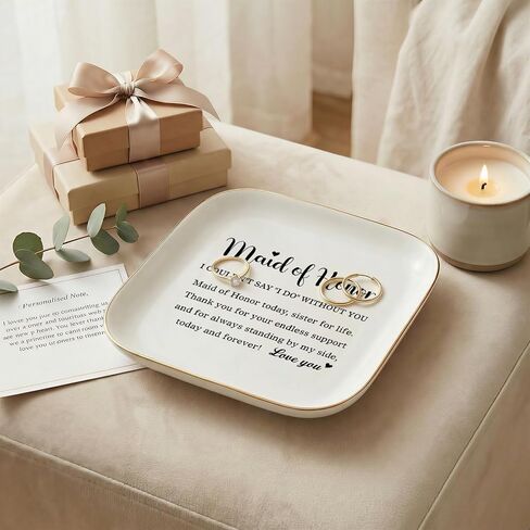 Maid of Honor Ring Dish-Maid of Honor Today Sister for Life-Ceramic Jewelry Tray, Bridesmaid Proposal Gift from Bride, Bridal Shower Bachelorette Wedding Gift 4.52x4.52inch in Kuwait