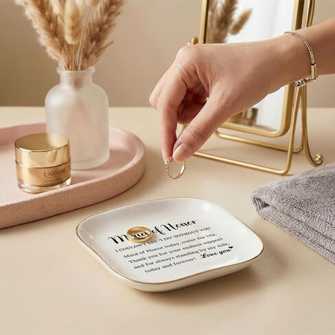 Maid of Honor Ring Dish-Maid of Honor Today Sister for Life-Ceramic Jewelry Tray, Bridesmaid Proposal Gift from Bride, Bridal Shower Bachelorette Wedding Gift 4.52x4.52inch in Kuwait