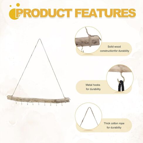 MECCANIXITY 15'' Driftwood Wall Hanging, Driftwood Jewelry Hanger Decorative Branches with 9 Hooks for DIY Art Crafts Wall Hanging Woven, Style 4 in Saudi Arabia