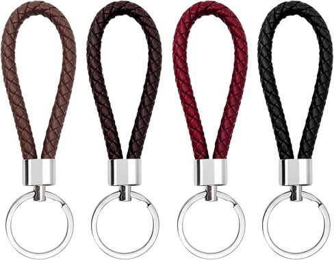 4-Piece PU Leather Key Fob Set with Metal Ring, Creative Woven Strap Keychain for Men & Women in Saudi Arabia