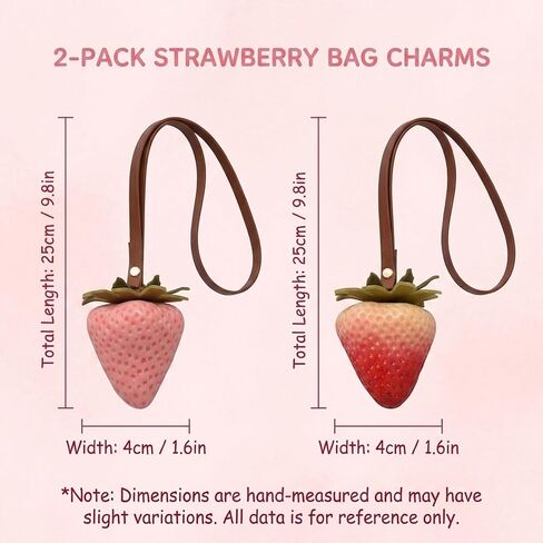 2 PCS Strawberry Bag Charm Set, 3D Strawberry Shape,Strawberry Keychain Bag Charms for Purse Decoration and Everyday Carry, in Pink and Gradient Color in Saudi Arabia