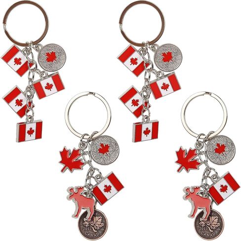 Canada Keychain 4Pcs Canada Flag Keychains Maple Leaf Keychain Decorative Key Holder Key Rings Purse Handbag Charm Pendant Gift Canada Day Decorations in Saudi Arabia