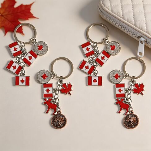 Canada Keychain 4Pcs Canada Flag Keychains Maple Leaf Keychain Decorative Key Holder Key Rings Purse Handbag Charm Pendant Gift Canada Day Decorations in Saudi Arabia