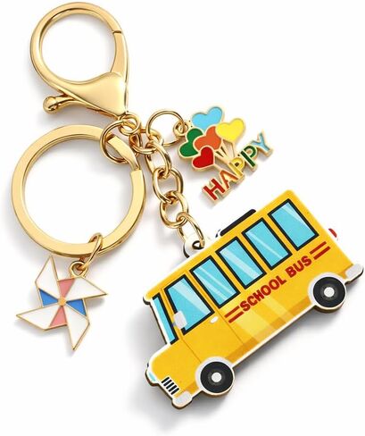 School Bus Keychain – Inspirational Keychains Bag Charms for Women with Pinwheel and Balloon Decorations, Cool Key Chains Gifts for Students and Teachers in Saudi Arabia