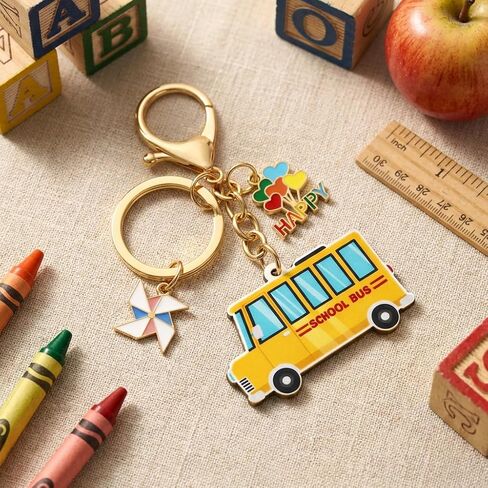 School Bus Keychain – Inspirational Keychains Bag Charms for Women with Pinwheel and Balloon Decorations, Cool Key Chains Gifts for Students and Teachers in Saudi Arabia