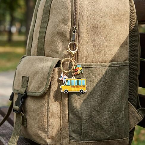 School Bus Keychain – Inspirational Keychains Bag Charms for Women with Pinwheel and Balloon Decorations, Cool Key Chains Gifts for Students and Teachers in Saudi Arabia
