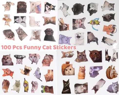 8 Pcs Funny Cat Meme Keychain with Matching 100 Pcs Stickers, Cute Kitty Keychains Set Kawaii Charm Keyring, Mood Boost Gifts for Women Men Novelty Acrylic Key Chains in Saudi Arabia