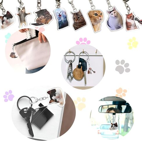 8 Pcs Funny Cat Meme Keychain with Matching 100 Pcs Stickers, Cute Kitty Keychains Set Kawaii Charm Keyring, Mood Boost Gifts for Women Men Novelty Acrylic Key Chains in Saudi Arabia
