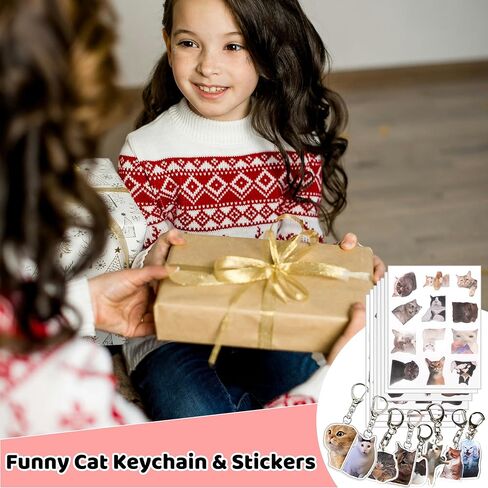 8 Pcs Funny Cat Meme Keychain with Matching 100 Pcs Stickers, Cute Kitty Keychains Set Kawaii Charm Keyring, Mood Boost Gifts for Women Men Novelty Acrylic Key Chains in Saudi Arabia