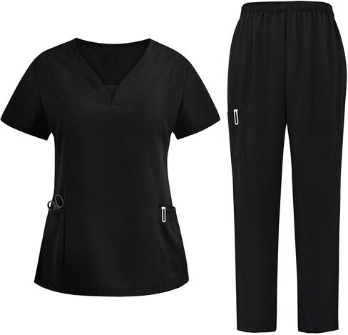 Ruziyoog Medical Scrubs for Women Short Sleeve Scrubs Tops and High Waisted Pants Medical Uniform Nursing Workwear in Saudi Arabia