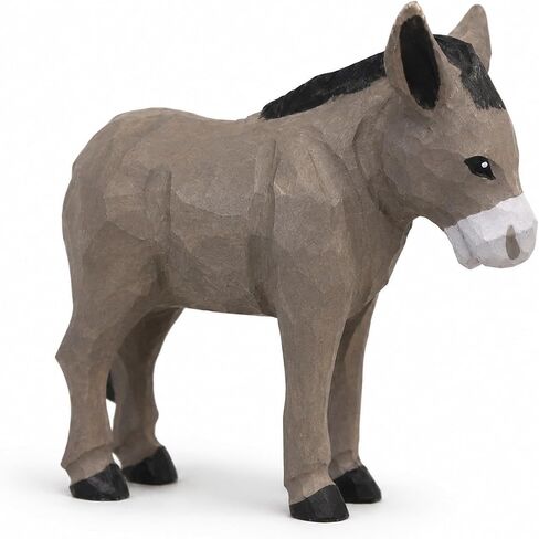 LOGOFUN Wooden Donkey Figurine Handmade Bookshelf Display Decor | تمثال حمار منحوت نابض بالحياة، نسيج من الخشب الطبيعي، رائع للديكور الريفي أو مجموعة محبي الحيوانات. in Kuwait