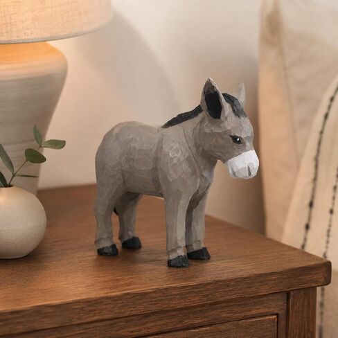 LOGOFUN Wooden Donkey Figurine Handmade Bookshelf Display Decor | تمثال حمار منحوت نابض بالحياة، نسيج من الخشب الطبيعي، رائع للديكور الريفي أو مجموعة محبي الحيوانات. in Kuwait
