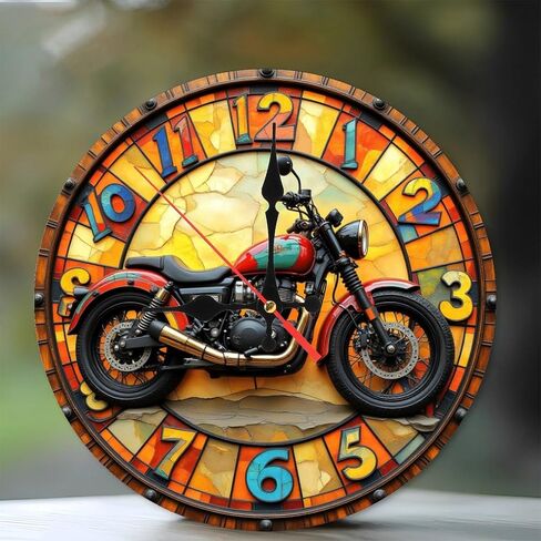 Vintage Style Motorcycle Wall Clock Decor10-Inch Wooden Wall Clock, Silent Movement, Battery Operated (AA Batteries Not Included), Artistic Home Decor, Perfect for Home Accents in Saudi Arabia