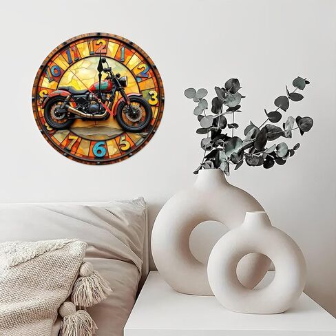 Vintage Style Motorcycle Wall Clock Decor10-Inch Wooden Wall Clock, Silent Movement, Battery Operated (AA Batteries Not Included), Artistic Home Decor, Perfect for Home Accents in Saudi Arabia