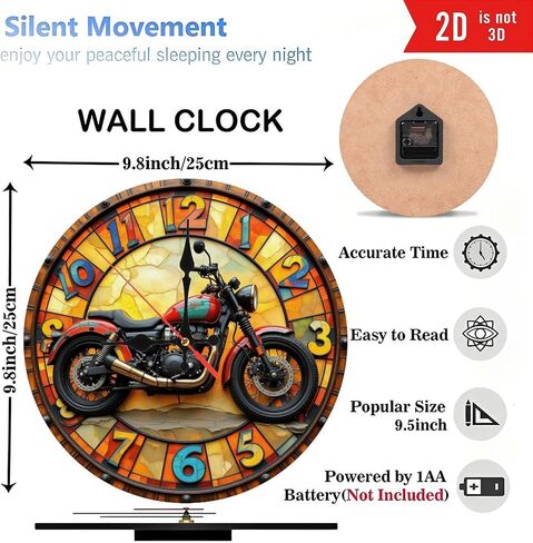 Vintage Style Motorcycle Wall Clock Decor10-Inch Wooden Wall Clock, Silent Movement, Battery Operated (AA Batteries Not Included), Artistic Home Decor, Perfect for Home Accents in Saudi Arabia