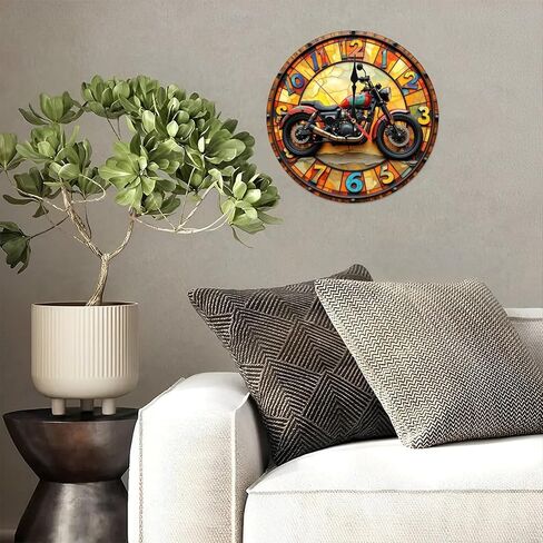 Vintage Style Motorcycle Wall Clock Decor10-Inch Wooden Wall Clock, Silent Movement, Battery Operated (AA Batteries Not Included), Artistic Home Decor, Perfect for Home Accents in Saudi Arabia