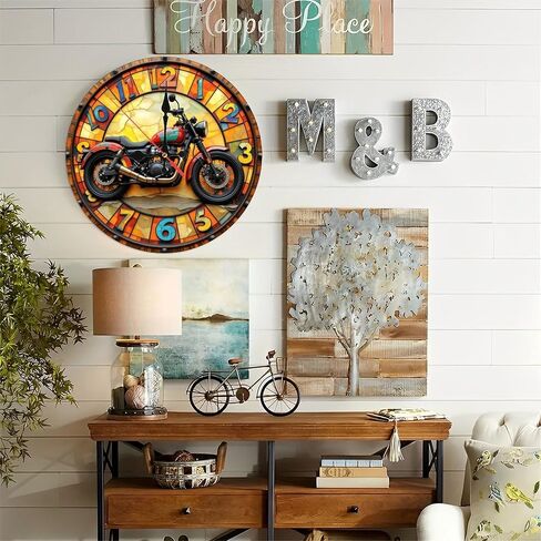 Vintage Style Motorcycle Wall Clock Decor10-Inch Wooden Wall Clock, Silent Movement, Battery Operated (AA Batteries Not Included), Artistic Home Decor, Perfect for Home Accents in Saudi Arabia