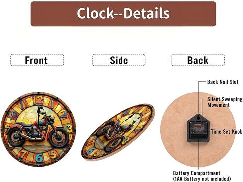 Vintage Style Motorcycle Wall Clock Decor10-Inch Wooden Wall Clock, Silent Movement, Battery Operated (AA Batteries Not Included), Artistic Home Decor, Perfect for Home Accents in Saudi Arabia