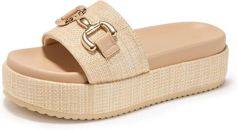 Womens Platform Sandals Cute Raffia Espadrilles Slip on Sandals Boho Open Toe Woven Straw Slides Sandals in Saudi Arabia