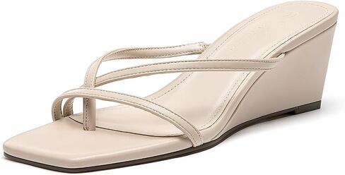Athlefit Women's Dressy Summer Wedge Sandals Slip On Casual Strappy Thong Slides Cute Square Open Toe Flip Flop Heels in Kuwait