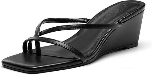 Athlefit Women's Dressy Summer Wedge Sandals Slip On Casual Strappy Thong Slides Cute Square Open Toe Flip Flop Heels in Kuwait