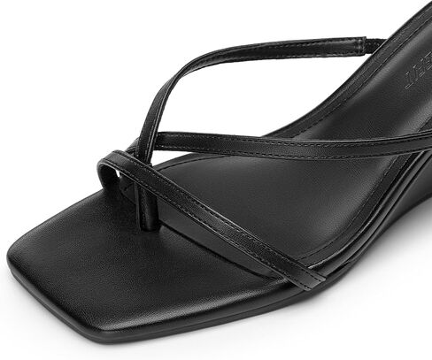 Athlefit Women's Dressy Summer Wedge Sandals Slip On Casual Strappy Thong Slides Cute Square Open Toe Flip Flop Heels in Kuwait