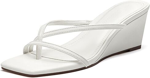 Athlefit Women's Dressy Summer Wedge Sandals Slip On Casual Strappy Thong Slides Cute Square Open Toe Flip Flop Heels in Kuwait