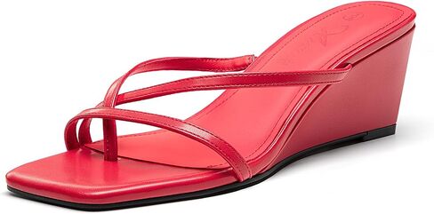 Athlefit Women's Dressy Summer Wedge Sandals Slip On Casual Strappy Thong Slides Cute Square Open Toe Flip Flop Heels in Kuwait