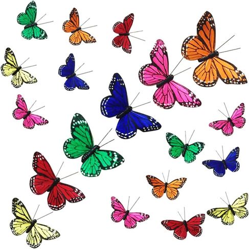 24pcs Artificial Feather Butterfly Decorations Artificial Butterflies for Christmas Tree Ornament Crafts Butterfly Flower Bouquet Decor Clips for Wall Floral Party Home Decor (Large+ Small Sizes) in Saudi Arabia