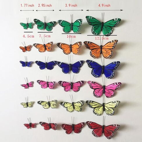 24pcs Artificial Feather Butterfly Decorations Artificial Butterflies for Christmas Tree Ornament Crafts Butterfly Flower Bouquet Decor Clips for Wall Floral Party Home Decor (Large+ Small Sizes) in Saudi Arabia