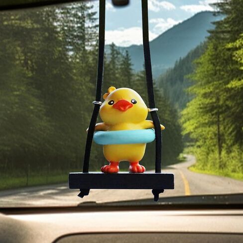 Cool Swinging Duck Car Hanging Ornament, Cute Car Rear View Mirror Charm Accessories, Funny Auto Interior Decoration Pendant for Vehicle, Home, Office (Swim Ring) in Saudi Arabia
