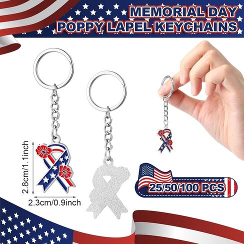 Tondiamo Patriotic Poppy Keychains Gift Bulk USA Flag Charm Accessories for Memorial Day Veteran Soldier Remembrance Souvenir in Kuwait