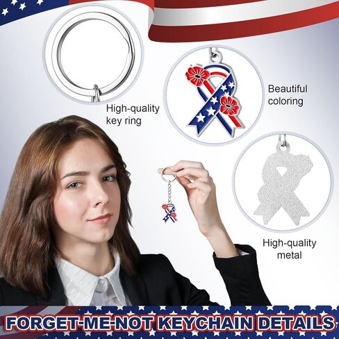 Tondiamo Patriotic Poppy Keychains Gift Bulk USA Flag Charm Accessories for Memorial Day Veteran Soldier Remembrance Souvenir in Kuwait