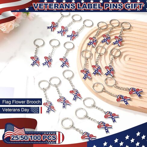 Tondiamo Patriotic Poppy Keychains Gift Bulk USA Flag Charm Accessories for Memorial Day Veteran Soldier Remembrance Souvenir in Kuwait