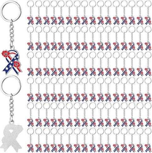 Tondiamo Patriotic Poppy Keychains Gift Bulk USA Flag Charm Accessories for Memorial Day Veteran Soldier Remembrance Souvenir in Kuwait