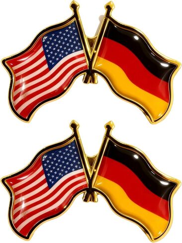 2 PCS USA and Germany Friendship Flag Lapel Pin, Dual Crossed National Flags Badge, Gold Enamel Alloy, 1.57 x 1.18 Inches, 0.18 oz in Saudi Arabia