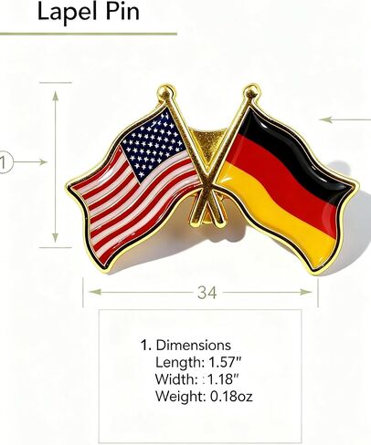 2 PCS USA and Germany Friendship Flag Lapel Pin, Dual Crossed National Flags Badge, Gold Enamel Alloy, 1.57 x 1.18 Inches, 0.18 oz in Saudi Arabia
