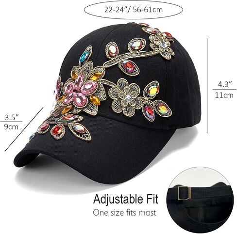 Colorful Rhinestone Baseball Cap Women Studded Big Crystals Denim Hat Bling Flower Sequin Sun Protection Duckbill Hat in Kuwait