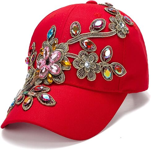 Colorful Rhinestone Baseball Cap Women Studded Big Crystals Denim Hat Bling Flower Sequin Sun Protection Duckbill Hat in Saudi Arabia