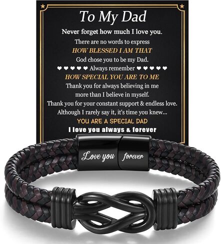 Men's Gifts Bracelets for Dad Grandpa, Black Leather Knot Bracelet | Mens Birthday Gift Ideas Cool Cuff Bracelet Jewelry Gift for Christmas Valentine's Day Father's Day Retirement Anniversary in Saudi Arabia