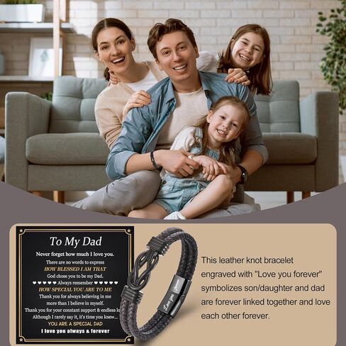 Men's Gifts Bracelets for Dad Grandpa, Black Leather Knot Bracelet | Mens Birthday Gift Ideas Cool Cuff Bracelet Jewelry Gift for Christmas Valentine's Day Father's Day Retirement Anniversary in Saudi Arabia