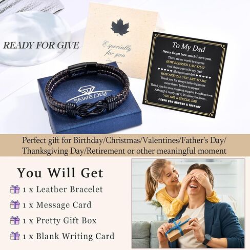 Men's Gifts Bracelets for Dad Grandpa, Black Leather Knot Bracelet | Mens Birthday Gift Ideas Cool Cuff Bracelet Jewelry Gift for Christmas Valentine's Day Father's Day Retirement Anniversary in Saudi Arabia