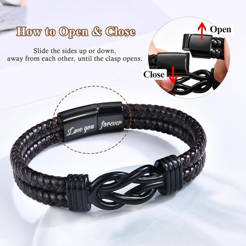 Men's Gifts Bracelets for Dad Grandpa, Black Leather Knot Bracelet | Mens Birthday Gift Ideas Cool Cuff Bracelet Jewelry Gift for Christmas Valentine's Day Father's Day Retirement Anniversary in Saudi Arabia