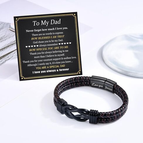 Men's Gifts Bracelets for Dad Grandpa, Black Leather Knot Bracelet | Mens Birthday Gift Ideas Cool Cuff Bracelet Jewelry Gift for Christmas Valentine's Day Father's Day Retirement Anniversary in Saudi Arabia