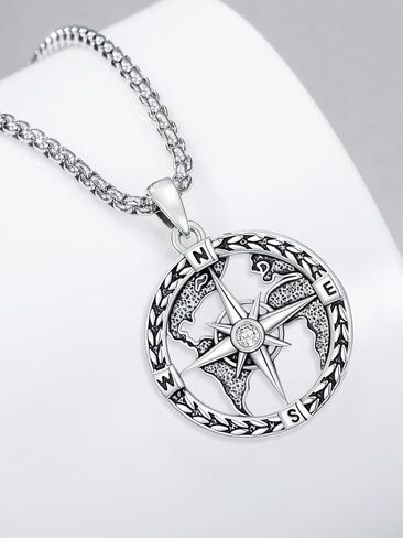 Compass Necklace 925 Sterling Silver Longitude Compass World Map Necklace Graduation Gift Jewelry for Men Women in Saudi Arabia